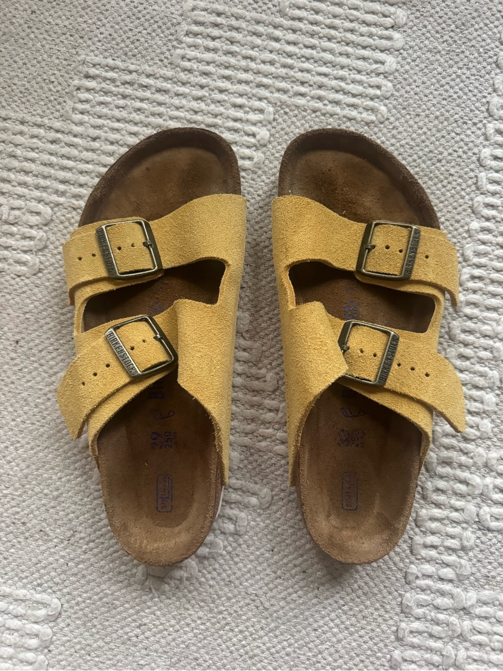 Birkenstock Arizona Yellow Ochre Suede Sandals Soft Footbed